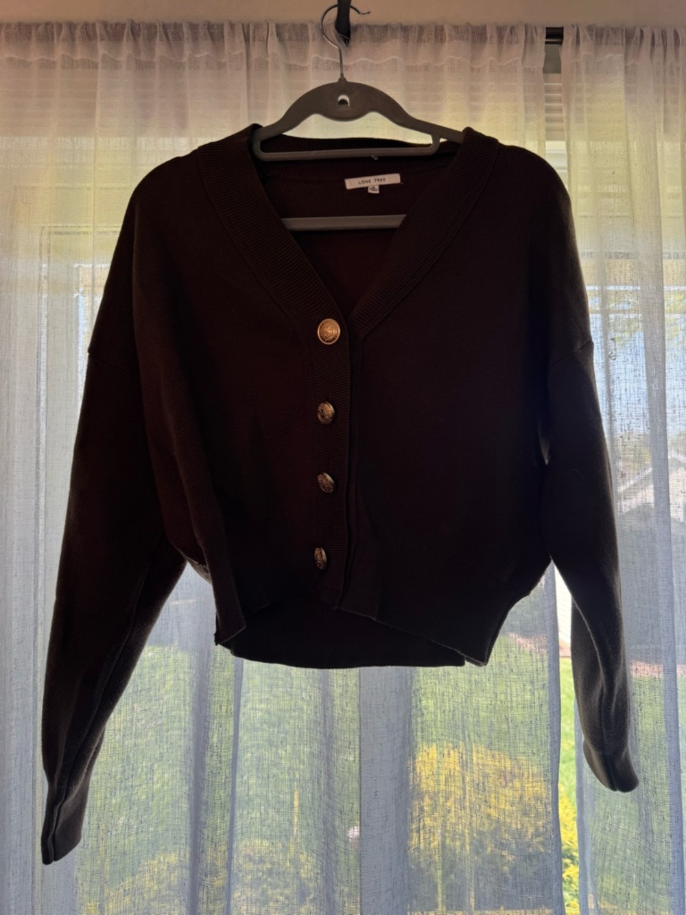 Love Tree Dark Brown V-Neck Button Front Cardigan